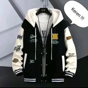 Jaket Hoodie Varsity Full Bordir Kupluk Kancing Terbaru untuk Dewasa dan Anak Laki-Laki Perempuan Bahan Tebal Sangat Keren Pria Wanita Fleece - Lembut, Garis