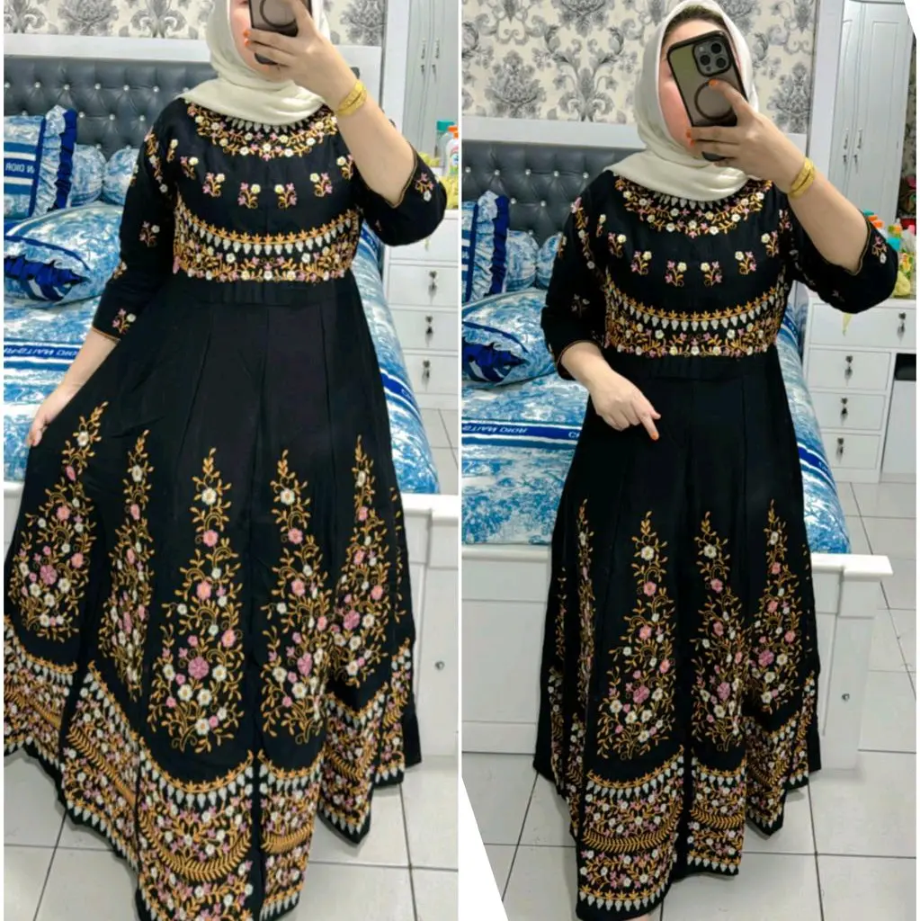 PROMO Gamis hindi bordir bunga daisy Mewah