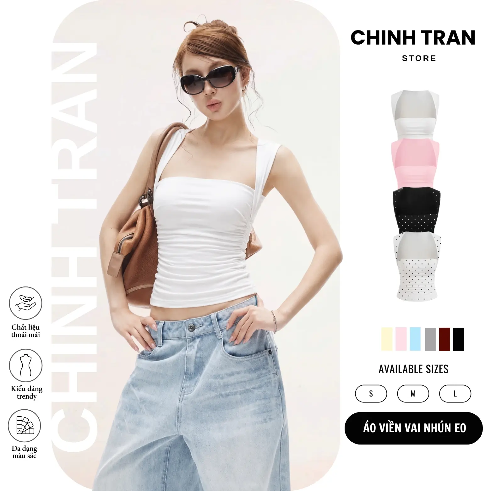 [MÀU MỚI] Áo Sát Nách Cúp Ngực Nhún Eo Viền Vai Nhỏ Chất Thun Cotton Co Giãn Nữ Tính Trendy