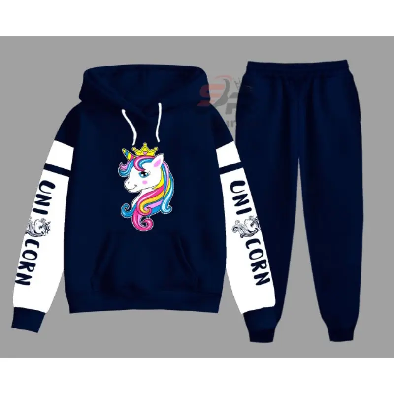 setelan anak unicorn kombinasi/setelan hoodie celana panjang/model korea/umur 6-17 tahun/bisa COD 2