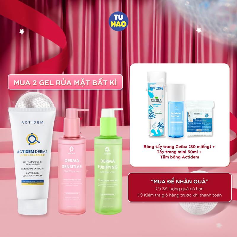   LIVE DEAL GEL RỬA MẶT  2 Gel Rửa Mặt Actidem 150ml 180ml 200ml tặng Bông tẩy trang 80 miếng + Tăm bông + Nước tẩy trang 