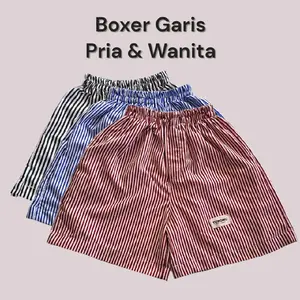 TUROMU PANTS Celana Boxer Pants Motif Salur Pria Wanita | Celana Pendek Pria Wanita | Celana Kolor