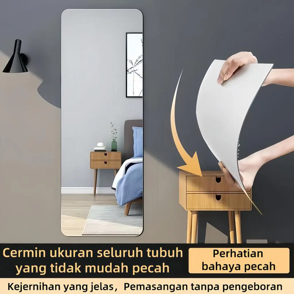 [Upgrade Versi Tebal] Cermin Akrilik Anti Pecah Cermin Rias Cermin Mirror Kamar Mandi Cermin Dekorasi Tempel Di Dinding Wallpaper