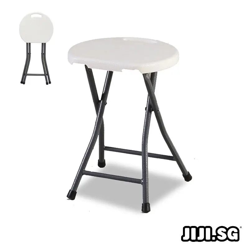 (JIJI SG) HDPE Folding Stool (White) - Foldable Stool Plastic Folding Foldable Chair Stool