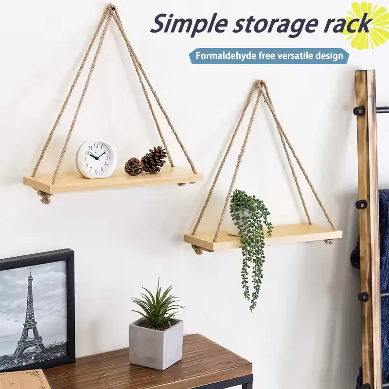 Wall-mounted Decorative Hanging Rope Storage Rack Floating Partition Shelf Home Decoration Flower Pot Ornaments Wall Shelf