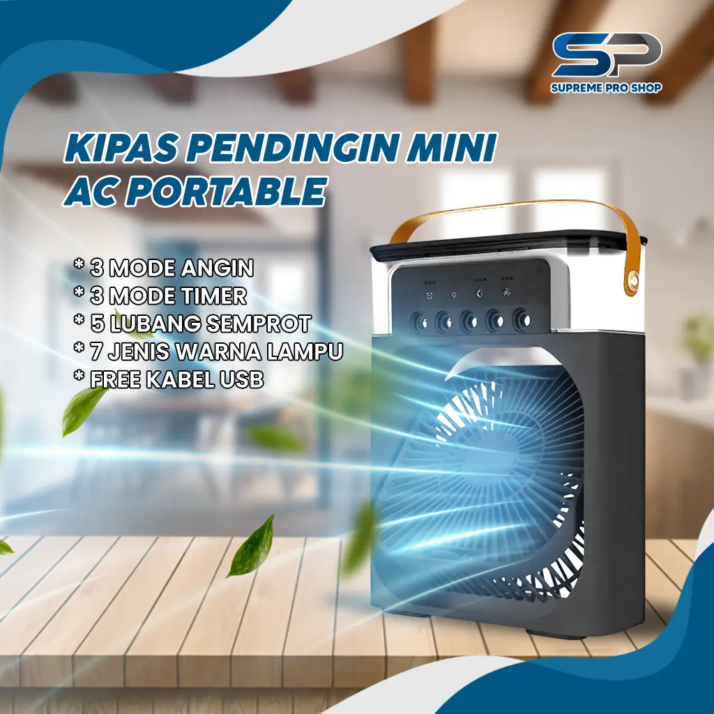 Supreme Pro Shop Kipas Angin Ac Mini / Kipas Ac Portable / Kipas Angin Air Coller Pendingin Ruangan Kipas Air Cooler/Air cooling fan Kabel Usb Putih Cooler AC Sepaket AC Portabel Kontrol Arah Udara Led Panjang