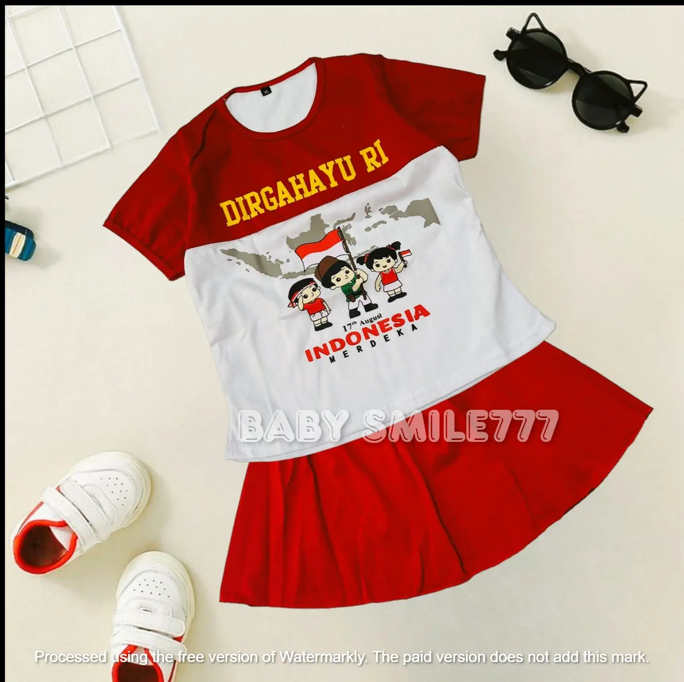 SETELAN DIRGAHAYU REPUBLIK INDONESIA ANAK PEREMPUAN MODEL ROK LENGAN PENDEK USIA ANAK 1 TAHUN SAMPAI 6 TAHUN BAHAN KATUN