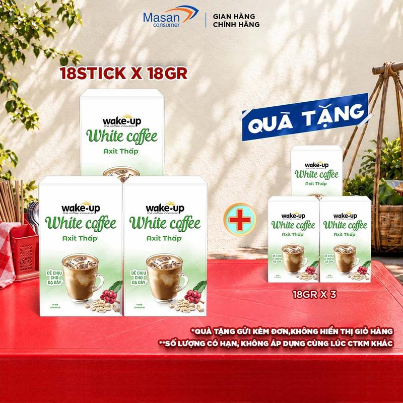 Combo 3 Cà phê hòa tan Wake up White Coffee hộp x 18stick x 18gr