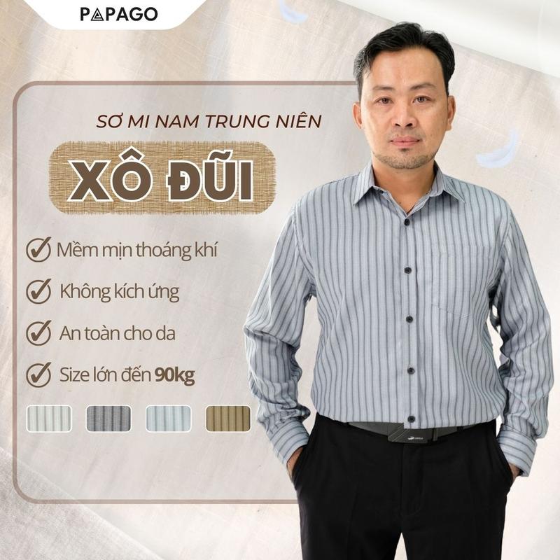 Áo sơ mi nam trung niên PAPAGO tay dài vải xô đũi thoáng mát kẻ sọc dọc - P23SDKD001