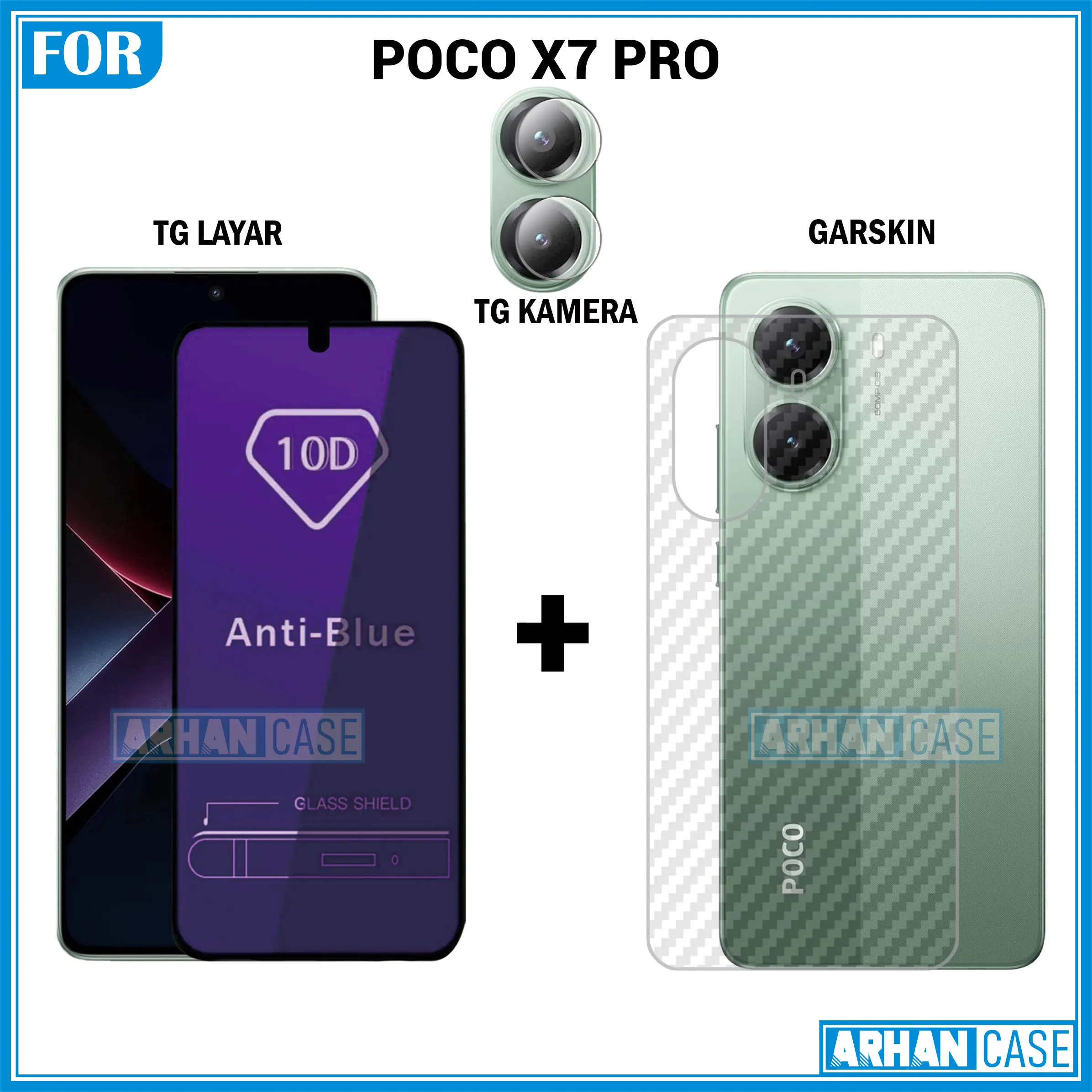 Paket Triple 3in1 Tempered Glass Untuk Xiaomi Poco X7 Pro Garskin 3D Plus Pelindung Lensa Camera