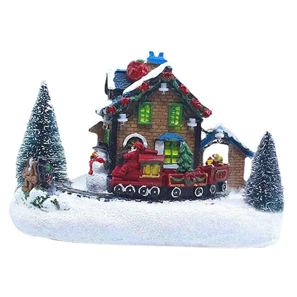 Christmas House Village Battery Operated Light Up Buildings Kids Santa Claus Xmas Figurines Indoor Festival Holiday Sculpture Gifts
