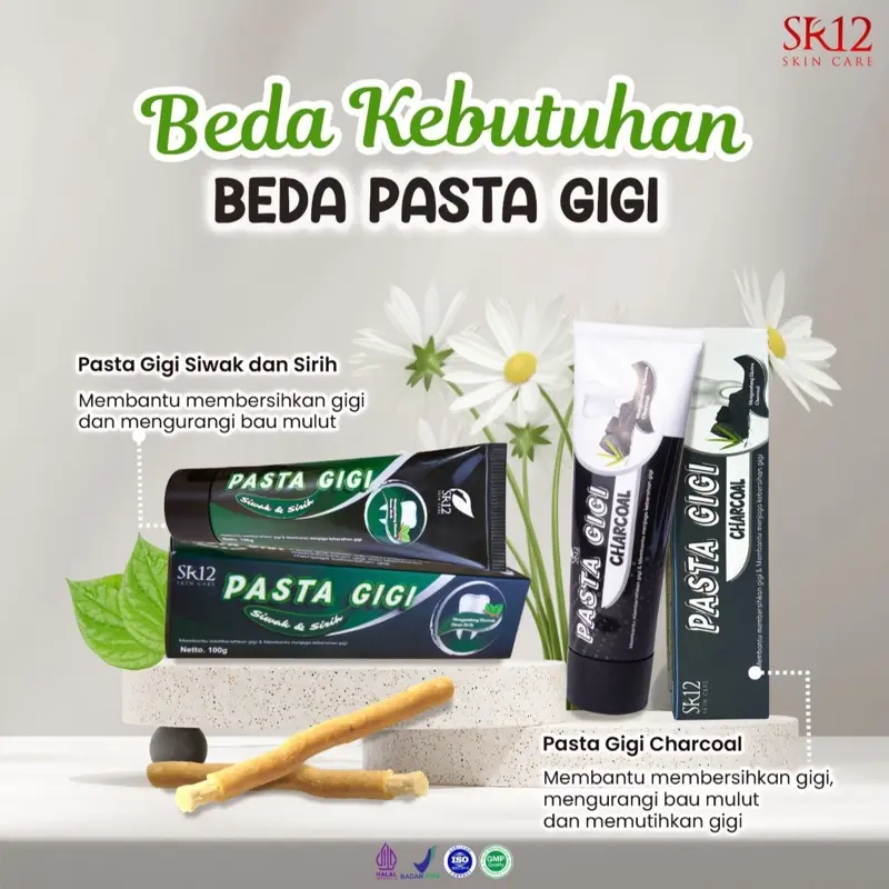 Pasta Gigi Charcoal & Siwak SR12 - Pemutih Gigi Penghilang Bau Mulut & Plak - Formula Herbal Alami - No BPOM NA18211400015 & NA18211400016 5