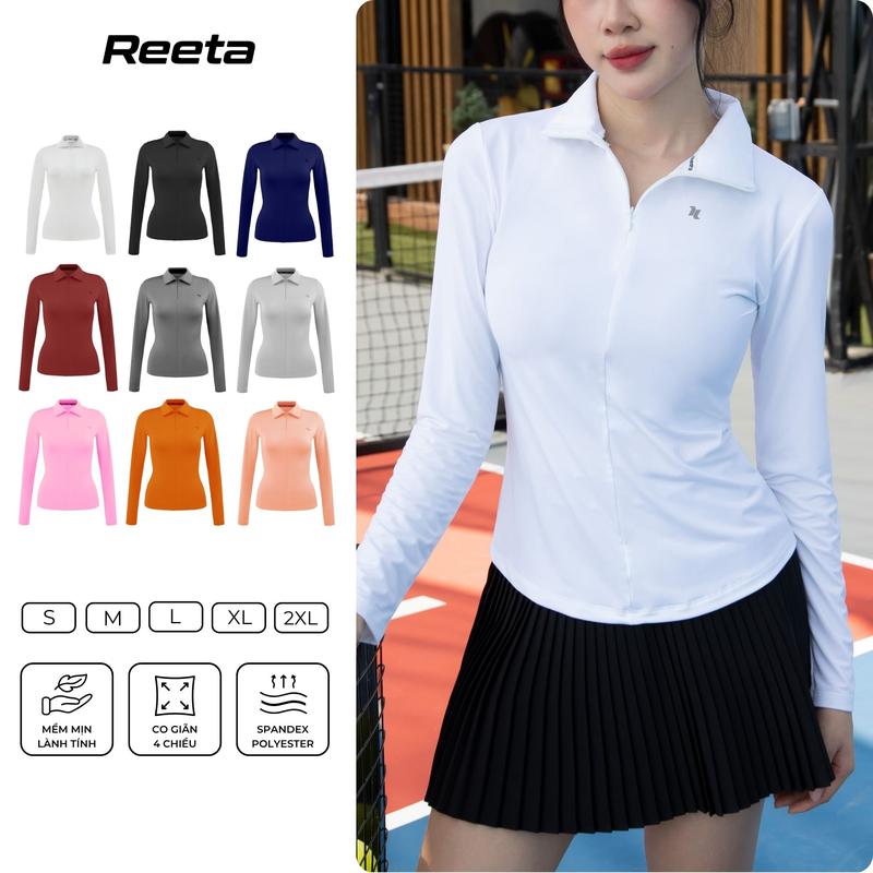 Áo polo tay dài thể thao nữ Reeta cổ áo khoá kéo,co giãn,mềm mịn tập tennis, cầu lông, pickleball,chạy bộ-A3050