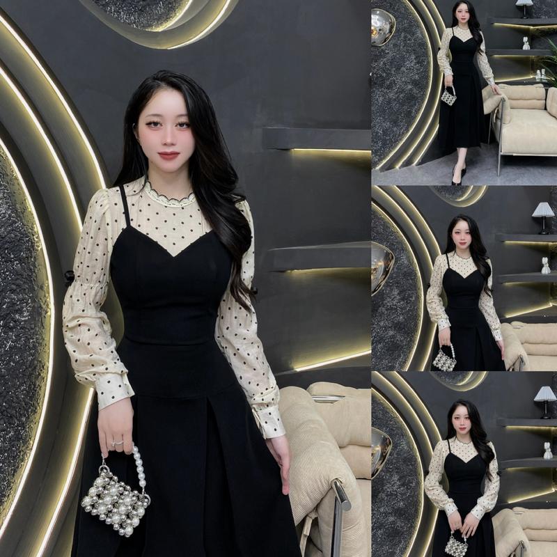 G105 - Váy Thiết Kế Evii dành cho nữ Đầm thiết kế 2 dây may liền cổ tròn viền ren phối bi hàn dáng A xếp ly dài phù hợp đi làm đi chơi và đi dự tiệc. Có Bigsize Women Dress