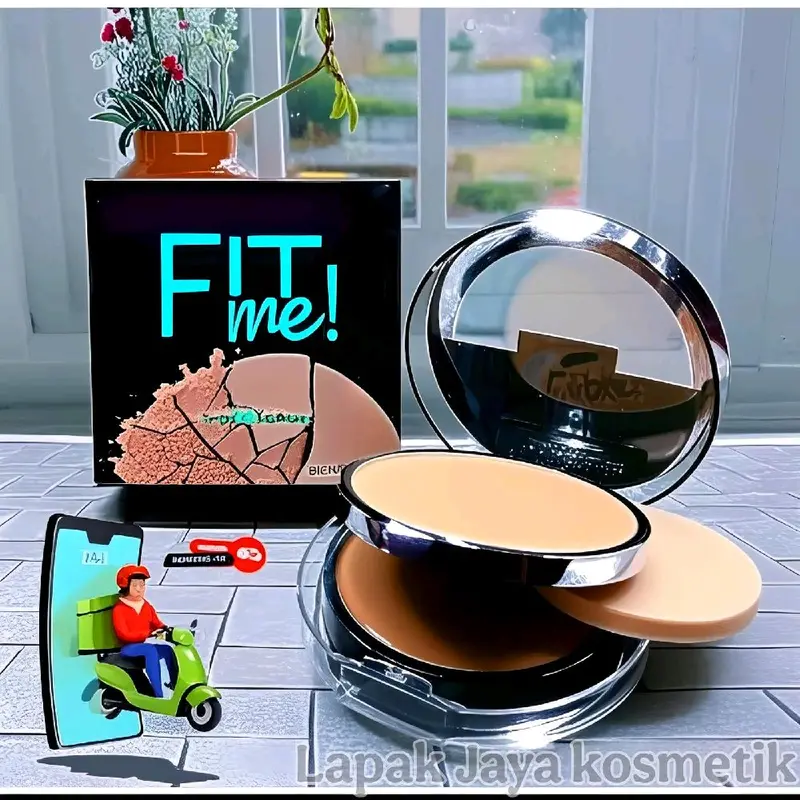 Bedak Glowing Fit Me 2in1 Bedak Padat Dan basah Kering Anti Air Tahan Lama Powder Wajah 0