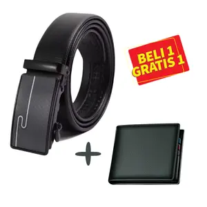 Gesper Ikat Pinggang Pria BONUS Dompet Kulit PU Leathet Bifold Lipat Dua 12.5cm x 10cm x 2cm Serat Nilon Solid Fashion Wallet