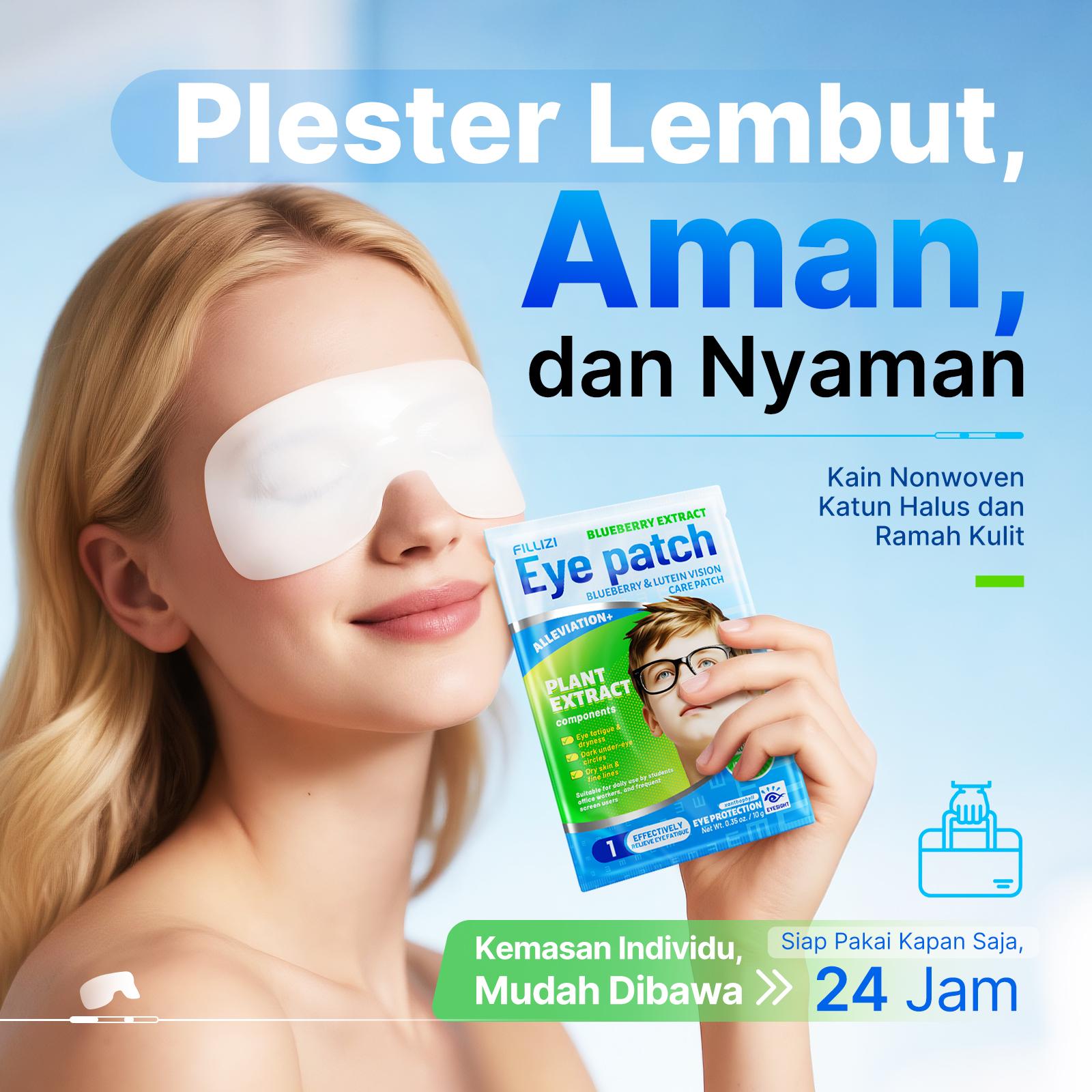 Blueberry Eye Patches - Blueberry Lutein Anti-Fatigue Eye Patches, dibuat dengan ekstrak herbal alami- 5 Patch Per Kemasan