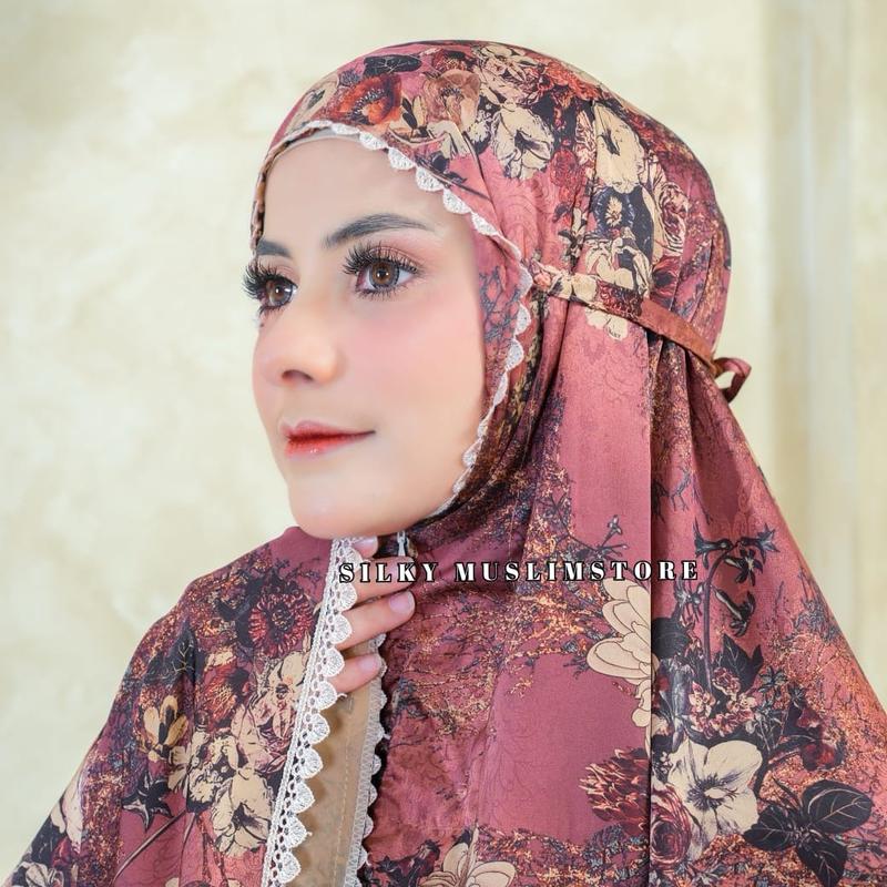 SILKY MUSLIMSTORE / MUKENA DEWASA / Bawahan POLOS / MODEL 2IN1 / Atasan MOTIF Lembut / Pouch Traveling 0