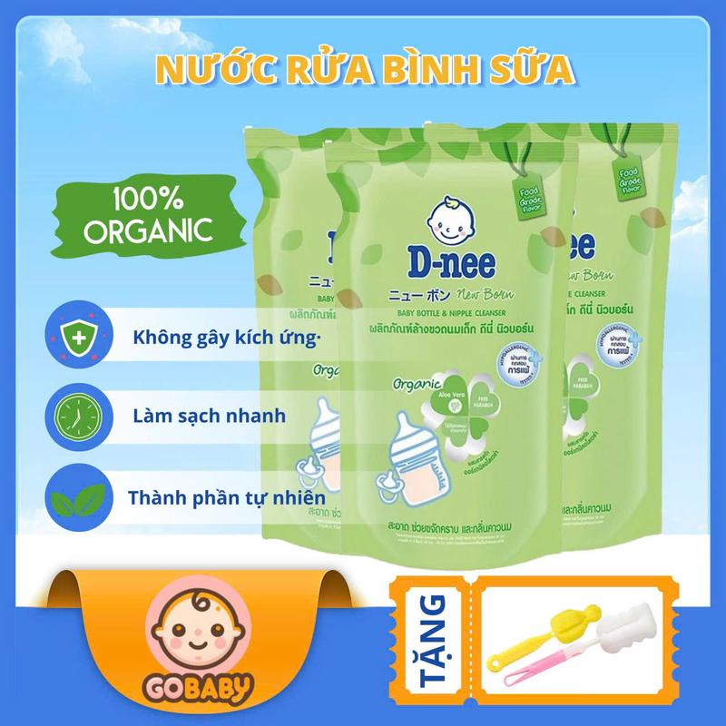 [COMBO 3 túi TẶNG bộ CỌ 2 món / không nhận quà Nhận giảm giá ] Nước Rửa Bình Sữa Dnee Oganic Nhập Khẩu Thái Lan