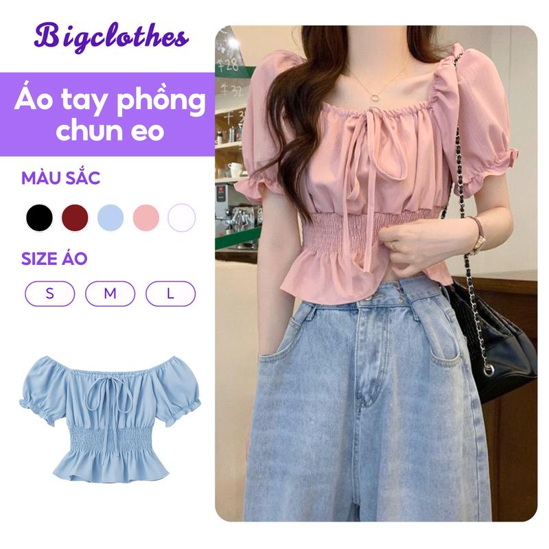 Áo Thun Nữ Tay Phồng Buộc Nơ BigClothes, Áo Thun Nữ Ngắn Tay Baby Doll Chun Eo Tôn Dáng D01
