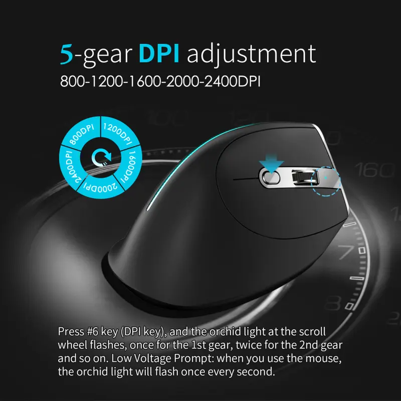Zelotes F36 Wireless Vertical Mouse Programmable Bluetooth 5.0 USB 2.4G 4