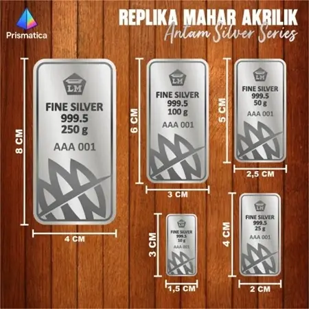 LOGAM MULIA SILVER SERIES - REPLIKA PERAK BATANGAN - DEKORASI MAHAR AKRILIK READY STOCK