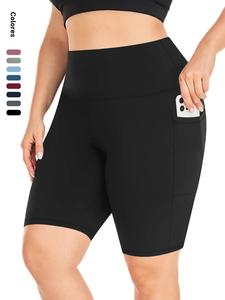 Shorts ajustados de talle alto con bolsillos para mujer, diseño liso, cómodos y transpirables, de alta elasticidad y sin costuras, ideales para deportes diarios y actividades al aire libre en verano, disponibles en tallas grandes