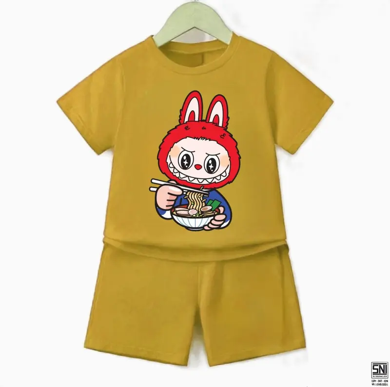 SETELAN BAYI DAN ANAK LAKI LAKI PEREMPUAN 6 BULAN SAMPAI 7 TAHUN KEREN TREND KEKINIAN BAJU ANAK COWO CEWE UNISEX ONE SET KAOS LABUBU 3