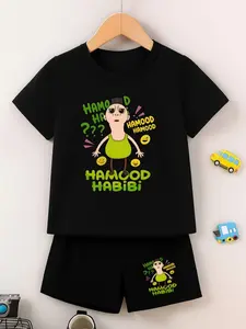 Hamood Habibi Baju Setelan Unisex Anak-anak Karakter Pe Rayon 30s Lengan Pendek Usia 2-9 Tahun Ukuran M L XL XXL