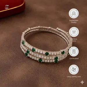(SPECIAL LIVE) - Bangle Emerald Glow Silver Multi- Row Bracelet