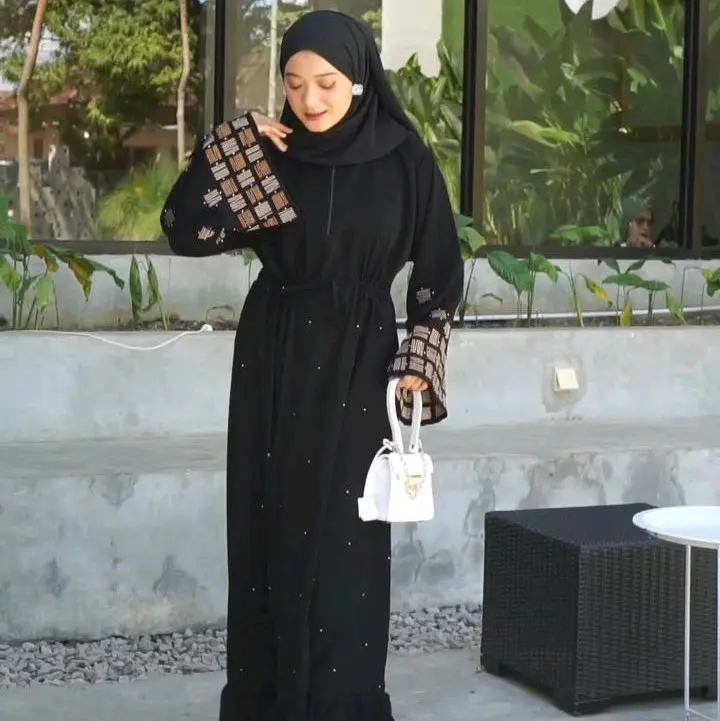 Abaya SHEFNA Hitam Bordir Busui Dress maxi gamis wanita muslimah lebaran murah elegant remaja kekinian lokal 3