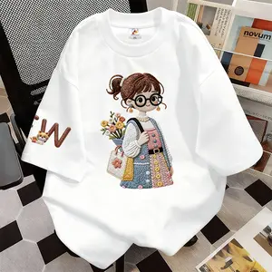 Korean Premium | Digital Printing Kaos Lengan Pendek | Motif Gadis Kacamata Lucu | Bahan Cotton