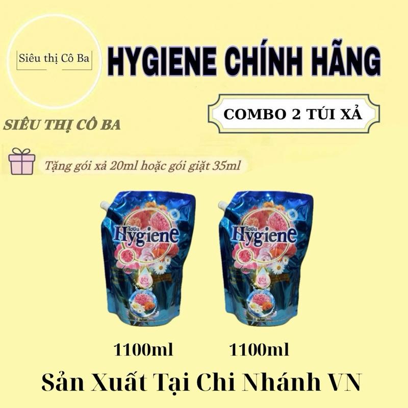 Combo 2 Túi Nước Xả Vải Hygiene Xanh Aqua 1100ML Túi Kèm Gói Giặt 35ML Hoặc Gói Xả 20ML Làm Sạch Kem