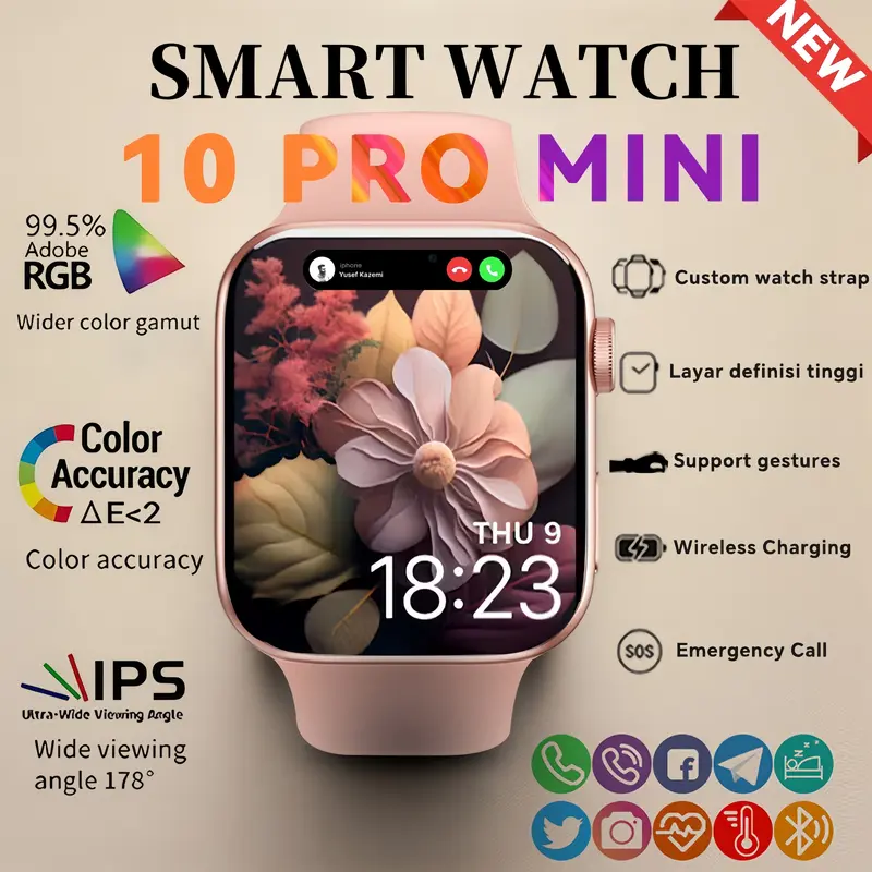 SmartWatch 10 Pro Mini 38mm Pria Wanita Jam AMOLED Pemantauan Detak Jantung Oksigen Darah Pelacak Kebugaran Panggilan Bluetooth Wallpaper Kustom Jam Tangan Pintar Anti Air untuk Pria Olahraga Kompatibel dengan Android & iOS 0