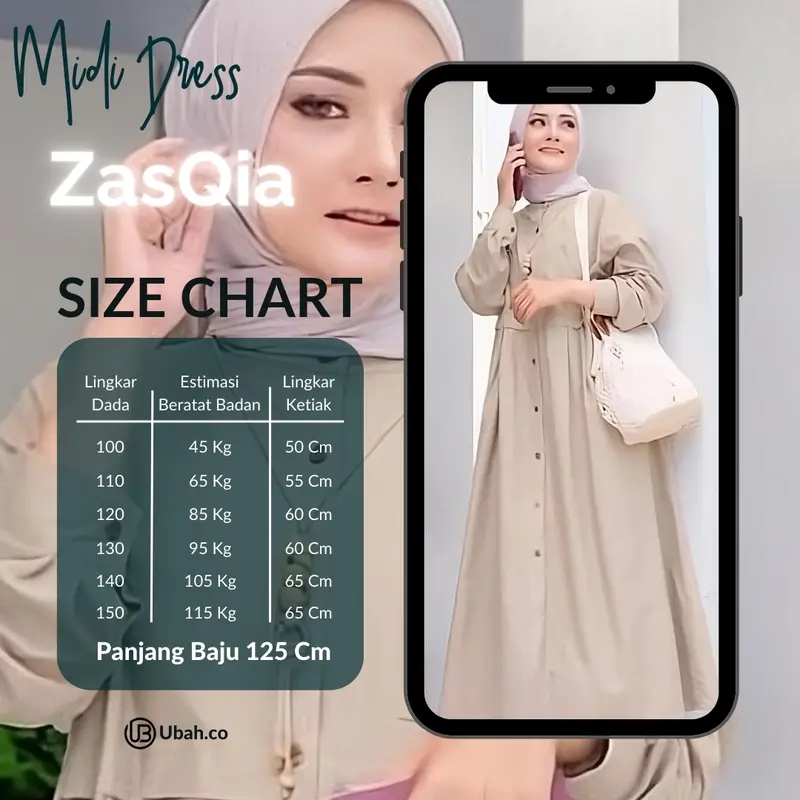 Midi Dres Zasqia Muslim Wanita Friendly Wudhu Variasi Kancing Kain Linen Rami Premium 1