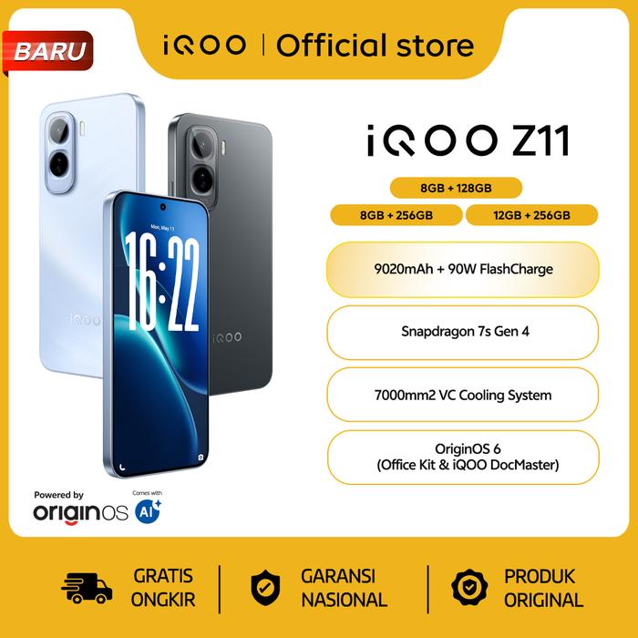 Gambar iQOO Z11, 9020mAh Biggest Battery, 90W FlashCharge, Snapdragon 7s Gen 4, 7K VC Cooling System, 1.5K 144Hz AMOLED Display, OriginOS 6, 50MP Sony OIS Camera, IP68+IP69 dari vivo Indonesia Kab. Tangerang Tokopedia