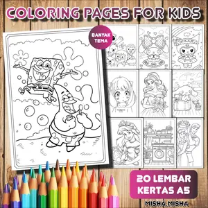 20 Lembar Kertas Mewarnai anak ( A5 ) - 1 tema berbeda gambar