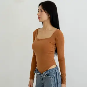 NZINGA Sunmin | Bodysuit Wanita Lengan Panjang Polos - Square Neck Slim Fit Nude | Ukuran S - XXL