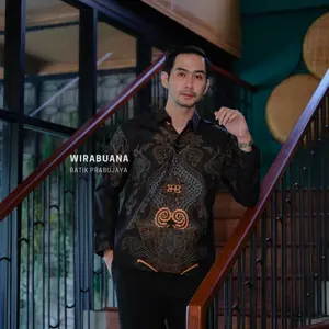 WIRABUANA Baju Kemeja Atasan Batik Pria Slimfit Lengan Panjang Motif Modern Premium Mewah Formal Full Furing Kain Katun Halus Lembut Seragam Kondangan Kerja