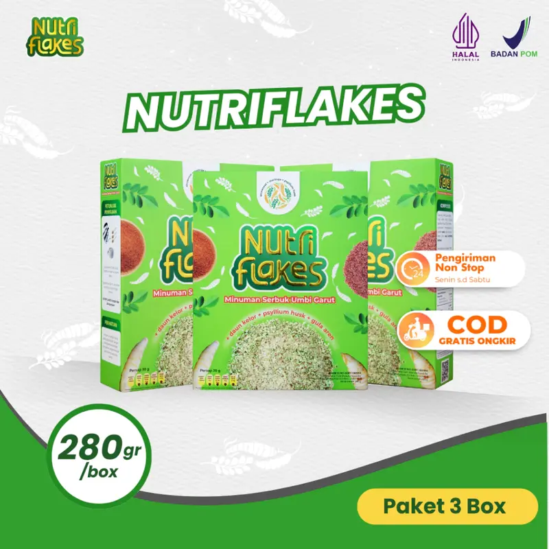 PAKET 3 BOX - NUTRIFLAKES SEREAL UMBI GARUT Granola Kering Susu 0