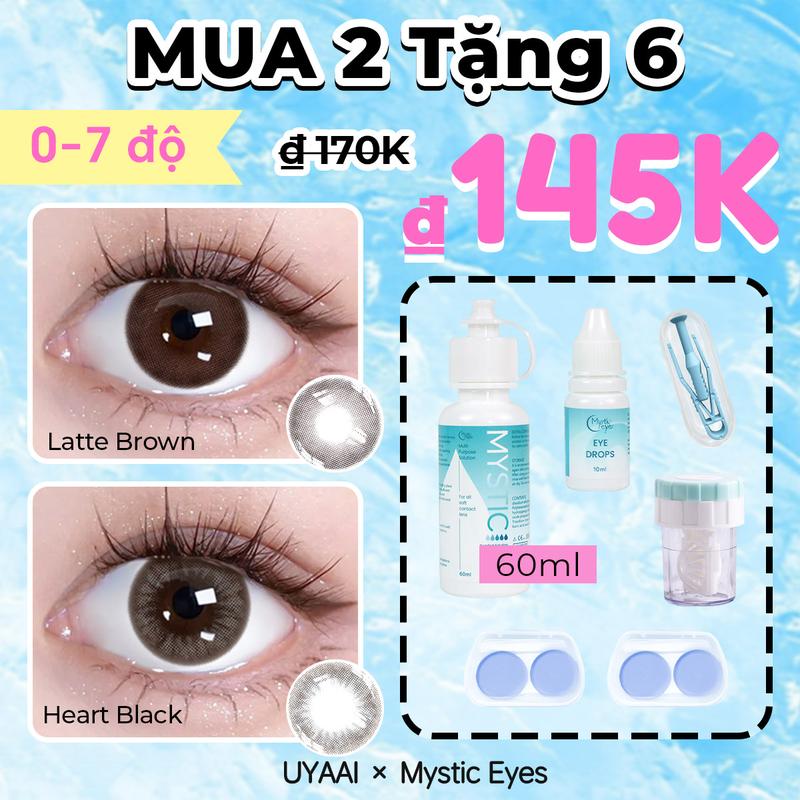 Mua 2 Tặng 6 0-6 độ MYSTIC EYES Kính áp tròng 2 cặp lens 14.0mm-14.5mm + khay đựng lens + 1 lọ nước ngâm lens 60ml + 1 lọ nước nhỏ mắt 10ml + 1 dụng cụ rửa lens và COMBO 1 set dụng cụ đeo lens lens cứng