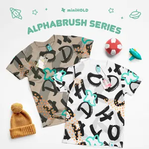 MINIHOLD Alphabrush Series Baju Kaos Anak Motif Fullprint Cotton Combed 30s Usia 1-12 Tahun Katun Laki-Laki