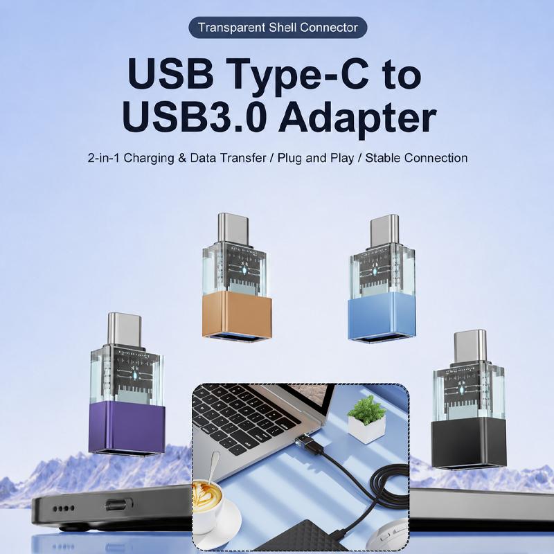 Bộ chuyển đổi USB Type-C sang USB 3.0 trong suốt OTG dành cho điện thoại, máy tính bảng, truyền dữ liệu, sạc pin, chức năng kép, cắm và chạy.