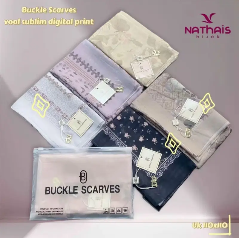 Hijab Buckle Scarves Pouch ( ISI 5 ) Segiempat Motif Printing Voal Muslim Kerudung 8