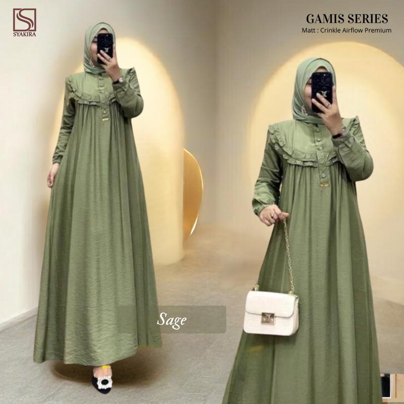 Gamis Lebaran 2025 Bahan Crinkle Airflow Premium Dress Muslim Panjang Motif Renda 2