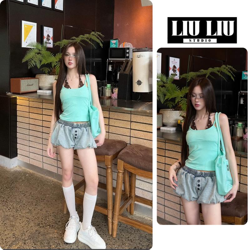 Quần short bồng LIULIU STUDIO L46 lưng thun cạp chun phồng dáng balloon cá tính y2k mặc thoải mái thời trang nữ