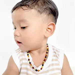 Amber Buddy | XB54M2 Kalung & Gelang Amber bayi Multicolour Black Glossy - 32cm & 14cm.