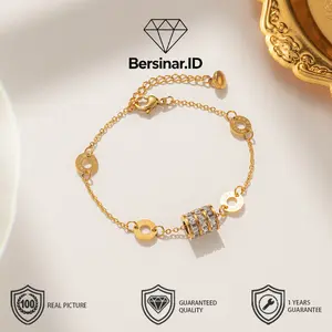 Gelang Lapis Emas 18k pinggang kecil zirkon gelang baja titanium sederhana desain niche gelang hadiah teman Adjustable Aksesoris  anti luntur, anti perubahan warna,  Garansi 1 Tahun COD61 Bracelets gelang  tangan