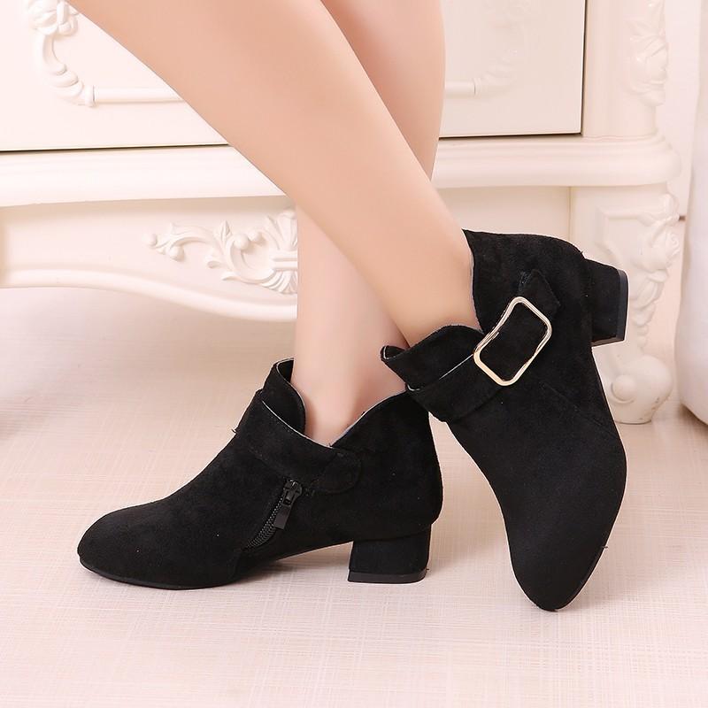 Nancy 6-13Years High Heeled Latin Dance Shoes for kids girls Black suede boots with heel 2-5cm for girls English style pointed single boots in school 1