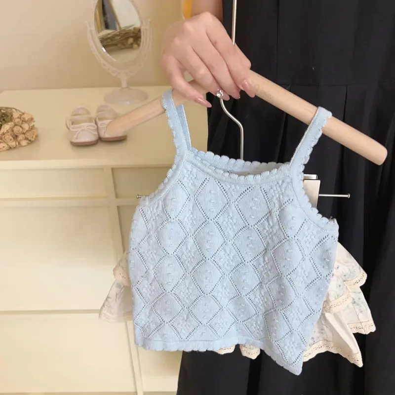 Setelan Anak Perempuan Import Tanpa Lengan Model Rompi Kamisol Variasi Rajut Rok Mini Remple Terbaru 4